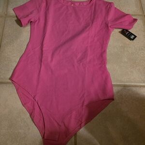 Vibrant Pink Fitted Bodysuit with Short Sleeves